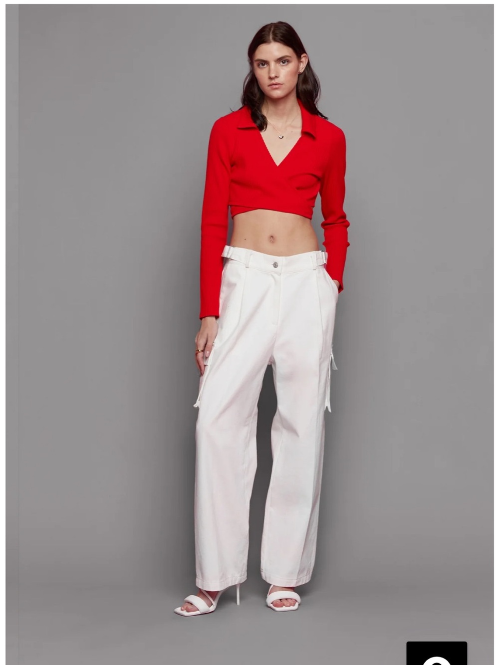 Oak + Fort Red Ribbed Balletcore Wrapped Cropped Long Sleeve Top Size Medium